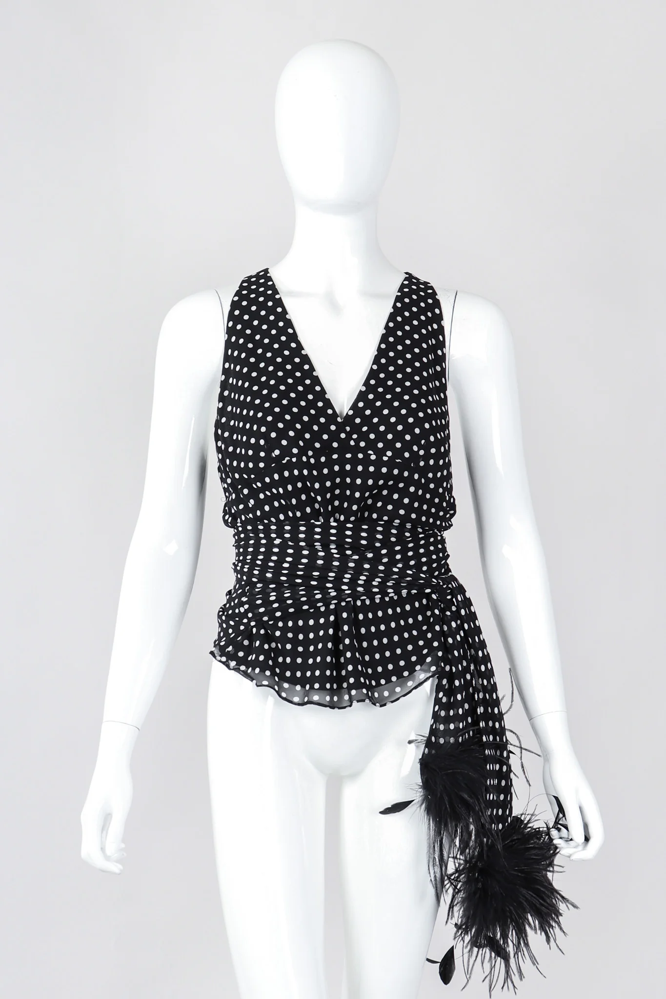 Chiffon Dot Feather Tie Top - Image 3