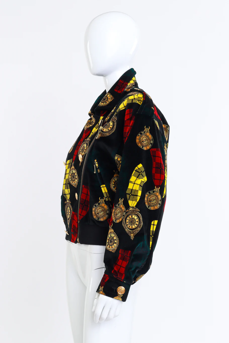 Clock Print Velvet Bomber Jacket - Image 2