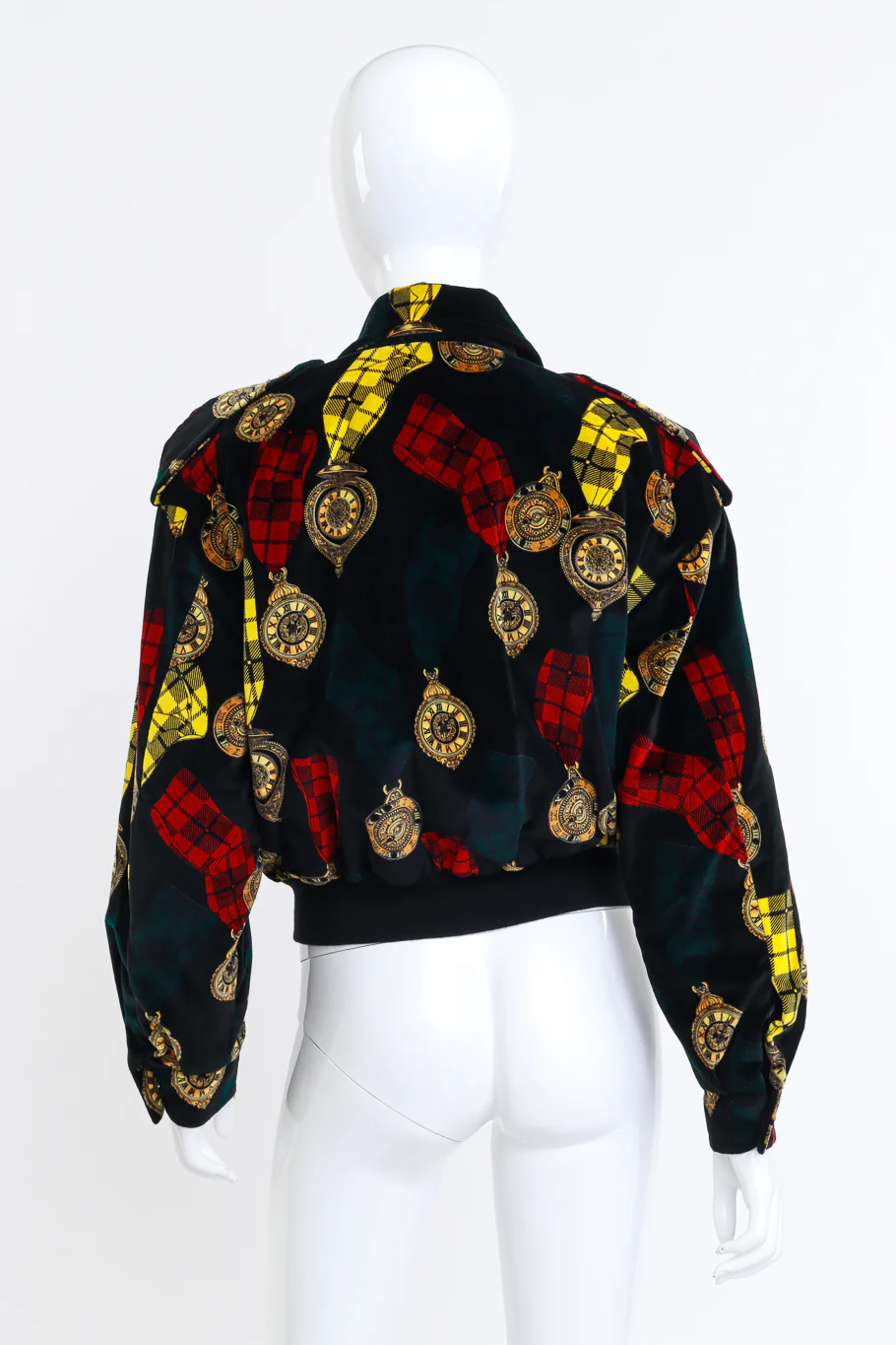 Clock Print Velvet Bomber Jacket - Image 3