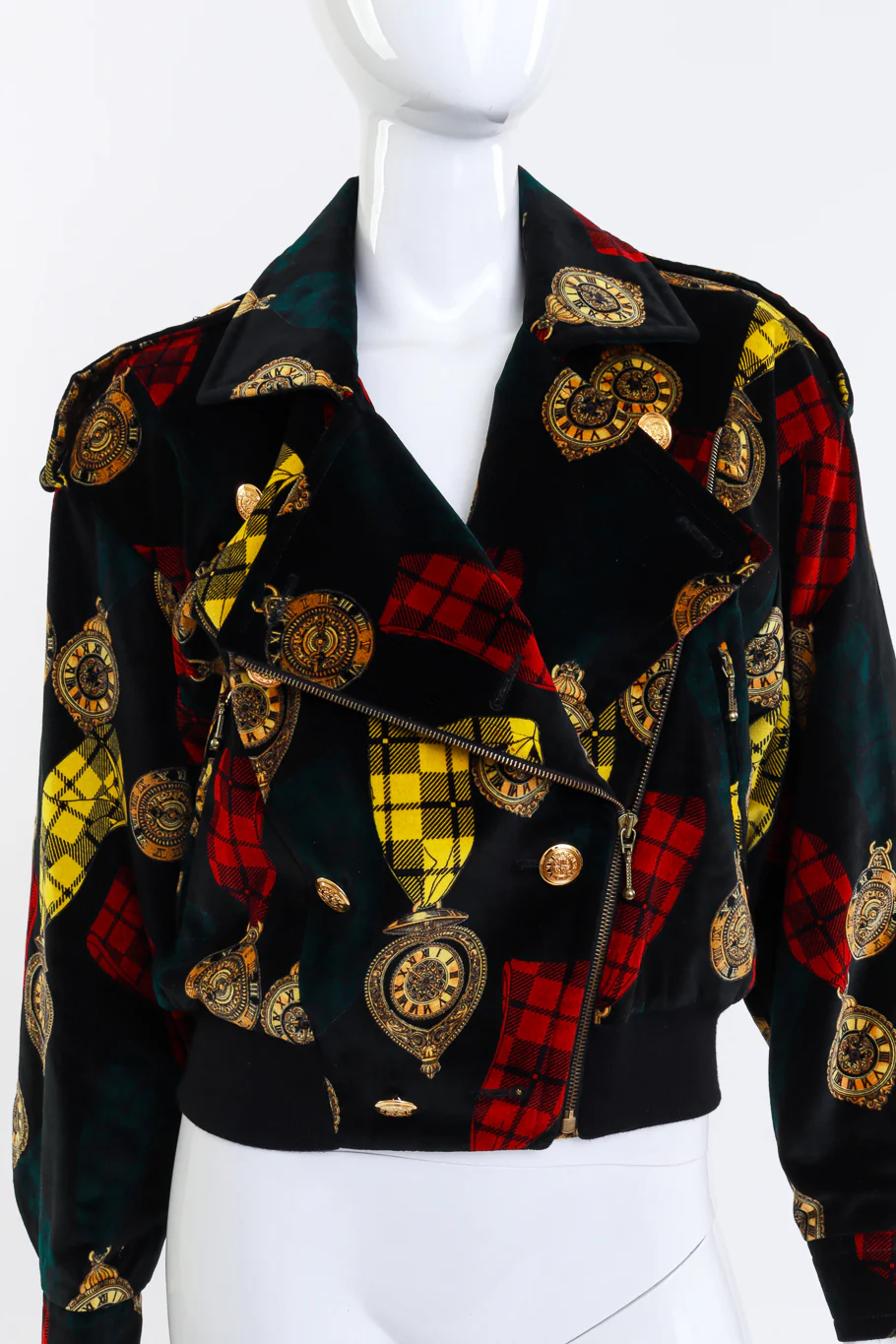 Clock Print Velvet Bomber Jacket - Image 4