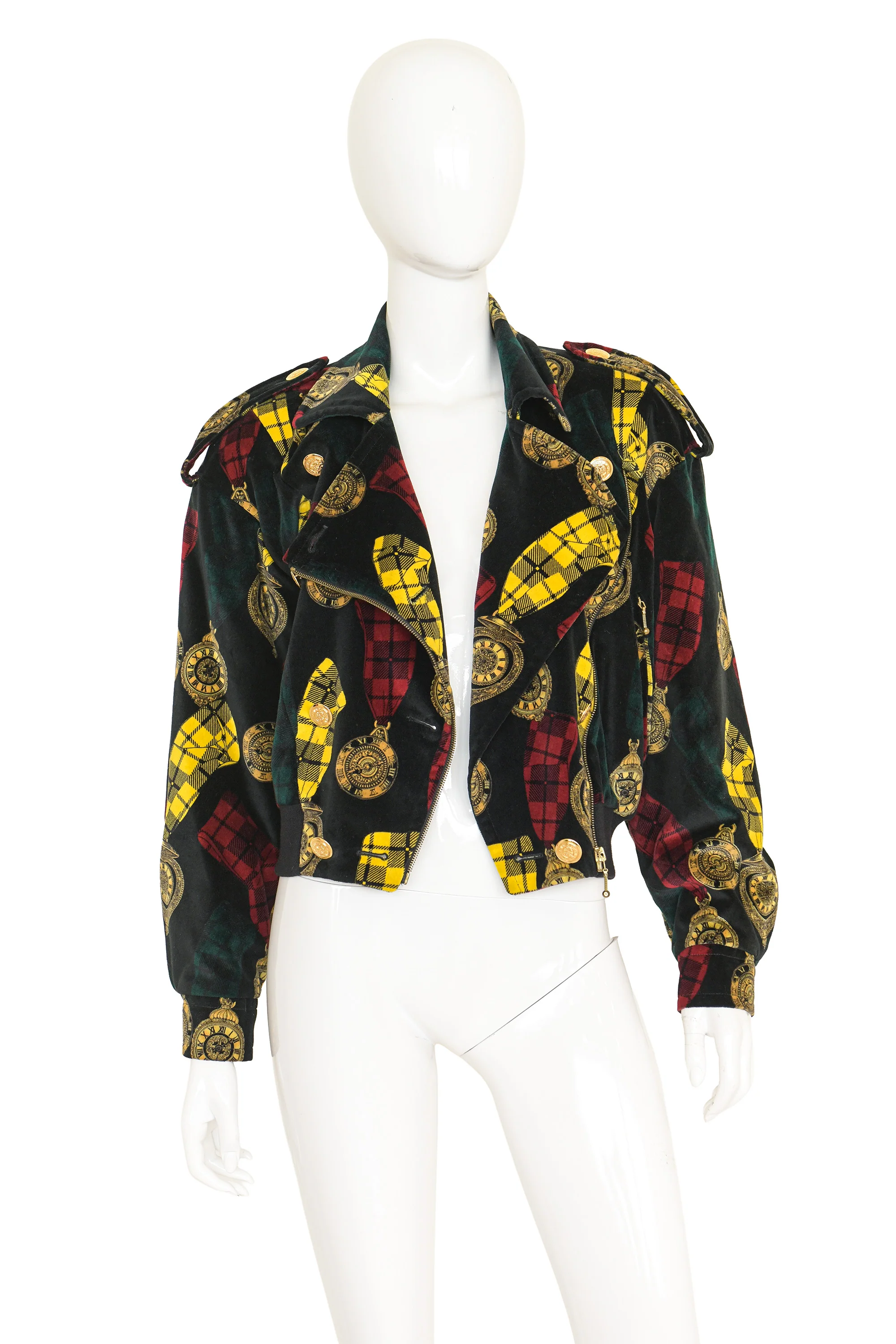 Clock Print Velvet Moto Jacket - Image 2