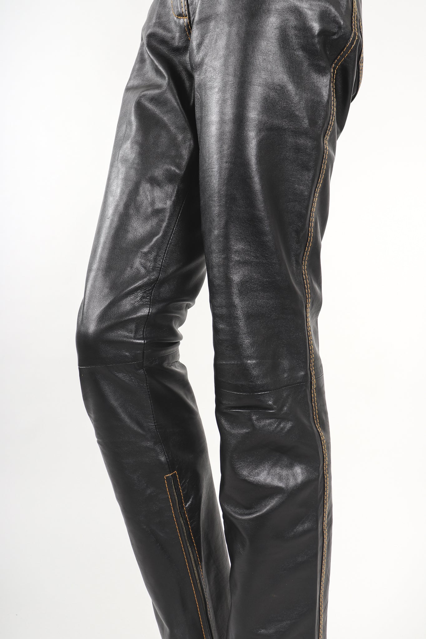 Contrast Stitch Leather Jean