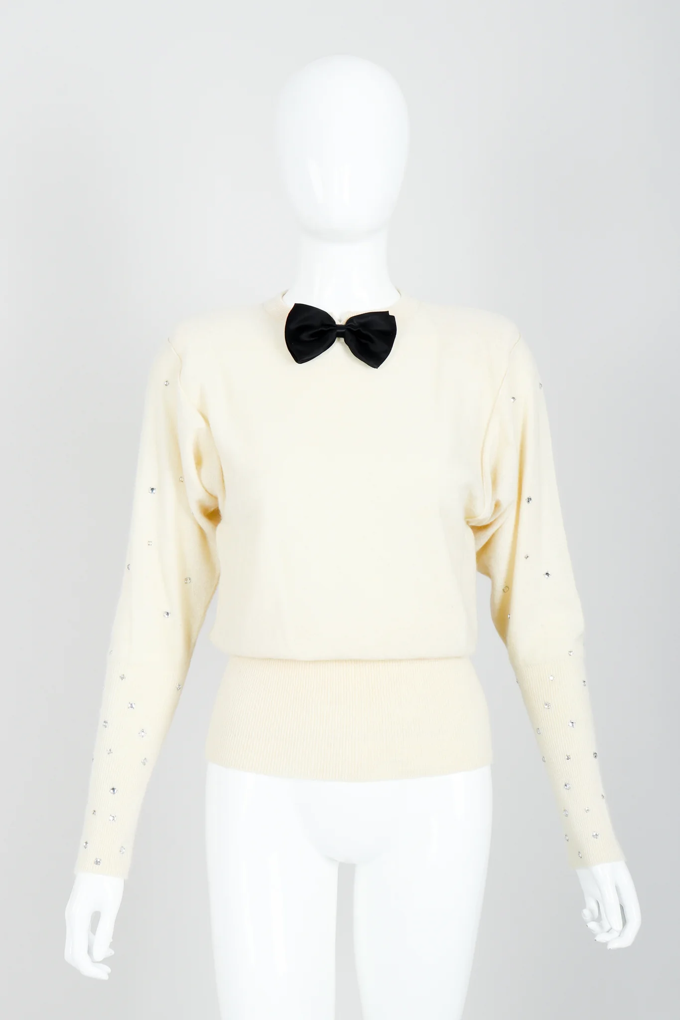 Cream Knit Bow Tie Sweater