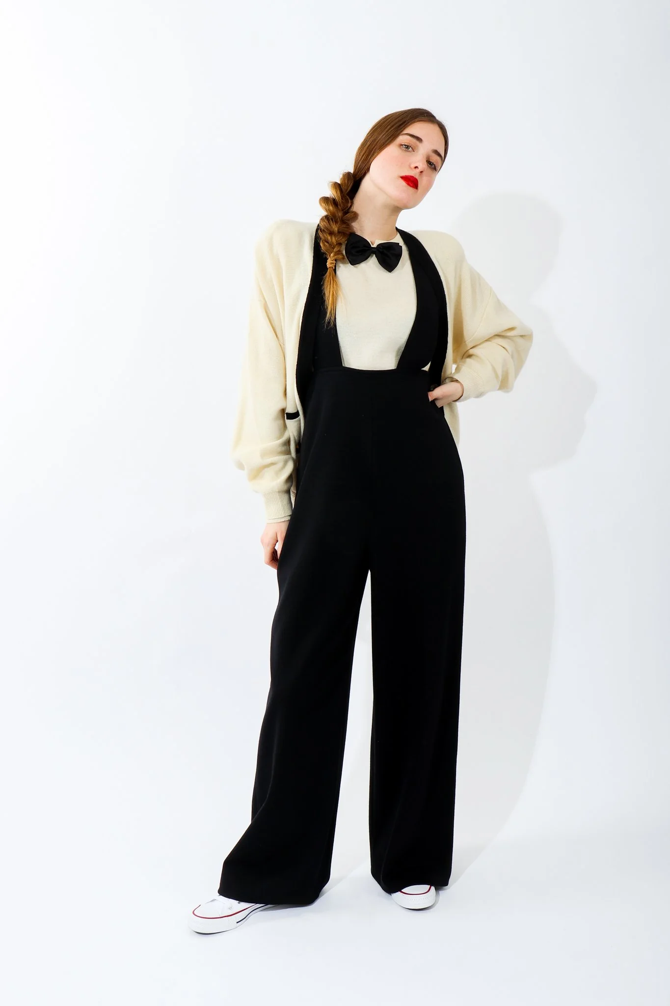 Cream Knit Bow Tie Sweater - Image 2