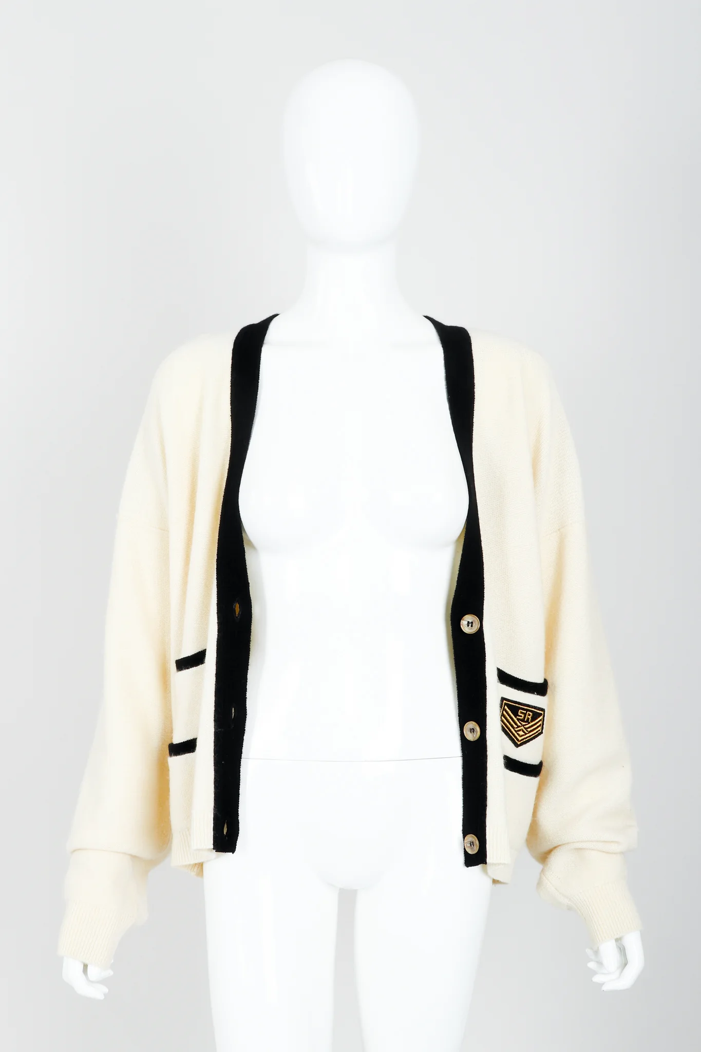 Cream Knit Letterman Cardigan - Image 5