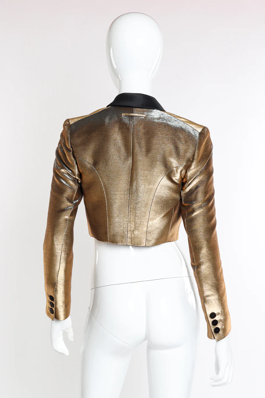 Cropped Lamé Tuxedo Jacket - Image 3