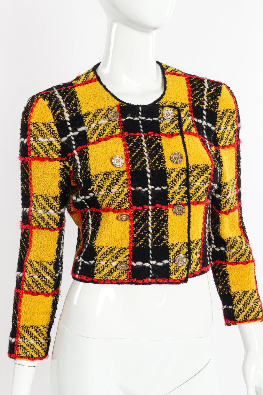 Cropped Plaid Bouclé Jacket - Image 4