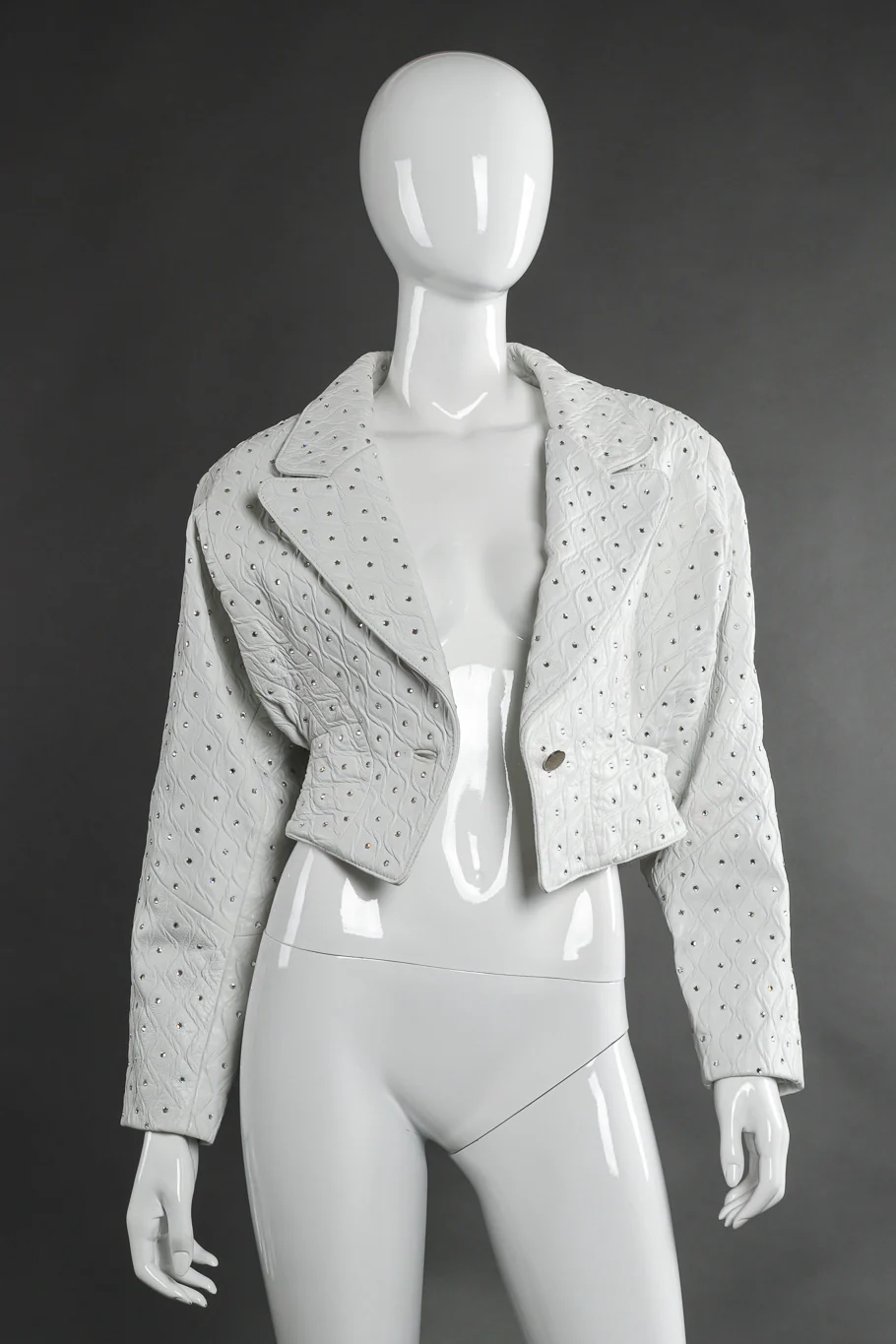 Cropped Rhinestone Leather Jacket - Image 2