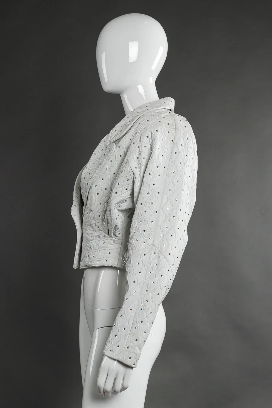 Cropped Rhinestone Leather Jacket - Image 3
