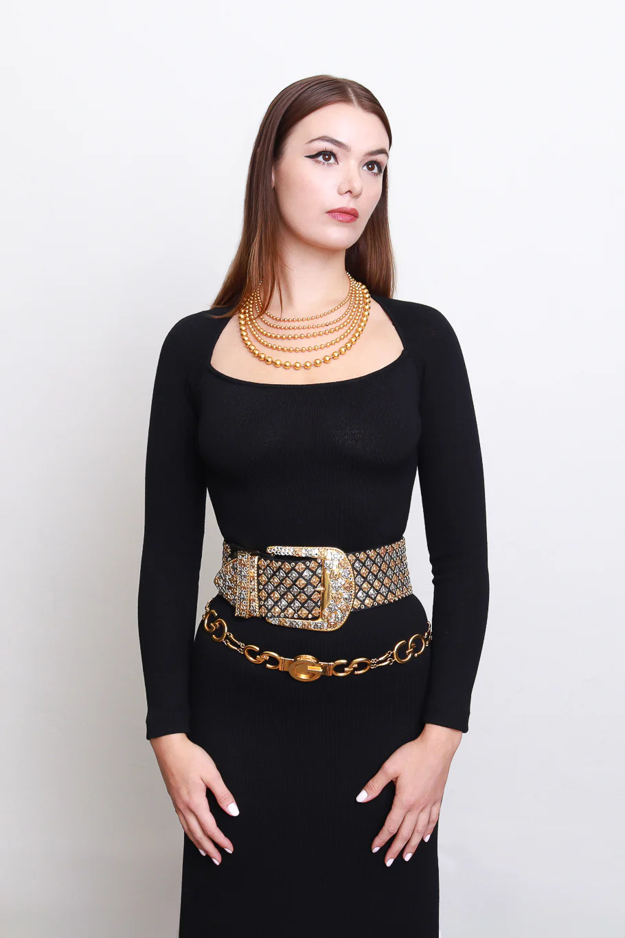 Cross Crystal Studded Leather Belt - Image 2