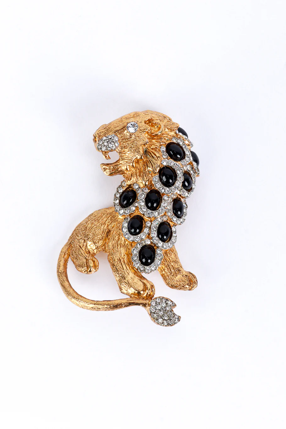 Crystal & Black Stone Lion Brooch