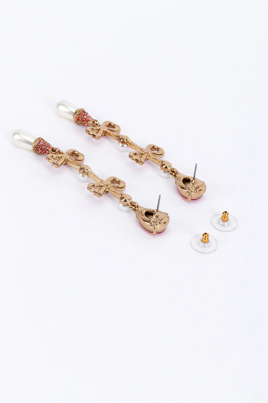 Crystal Bows & Pearl Drop Earrings - Image 4