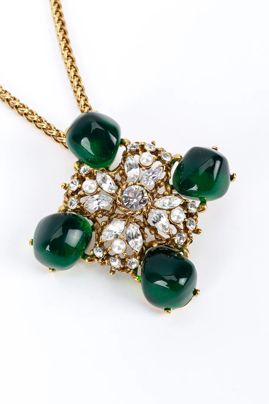 Crystal Floral Cross Brooch Pendant Necklace - Image 4