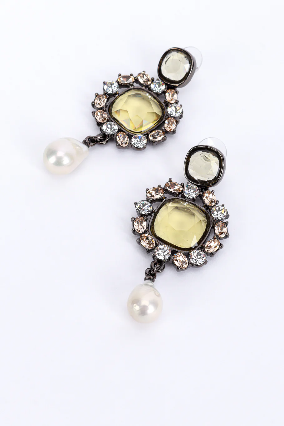 Crystal Frame Pearl Drop Earrings - Image 3