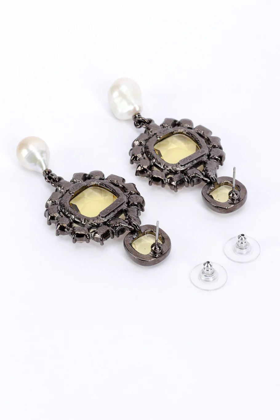 Crystal Frame Pearl Drop Earrings - Image 4