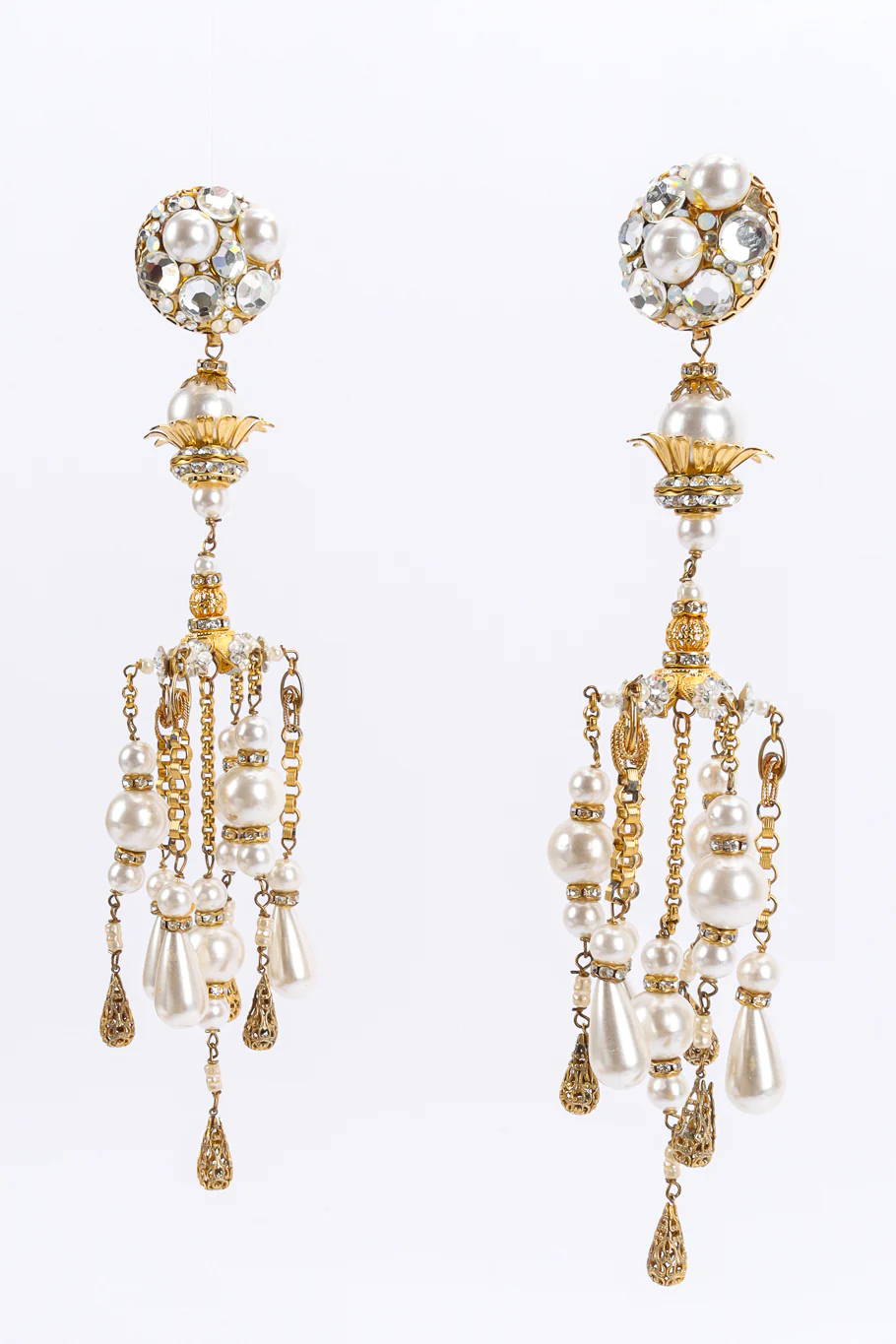 Crystal Pearl Filigree Chandelier Earrings
