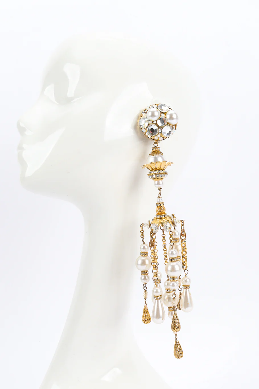 Crystal Pearl Filigree Chandelier Earrings - Image 2