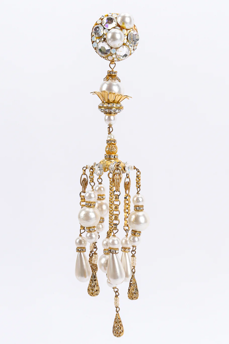 Crystal Pearl Filigree Chandelier Earrings - Image 3