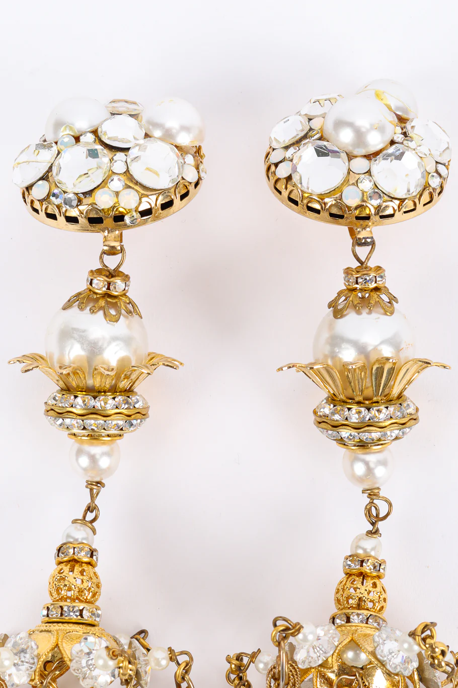 Crystal Pearl Filigree Chandelier Earrings - Image 5