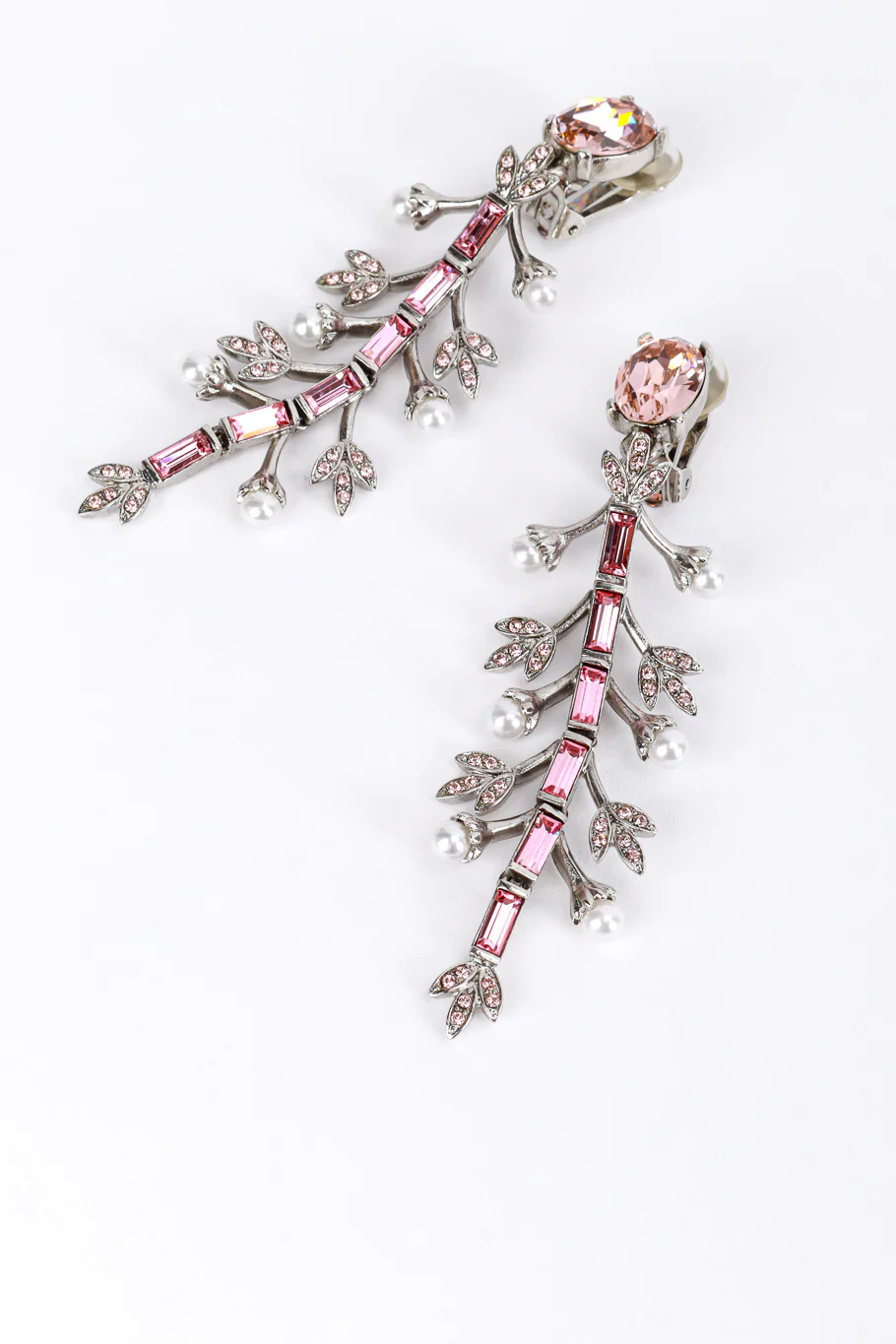 Crystal & Pearl Floral Drop Earrings - Image 3