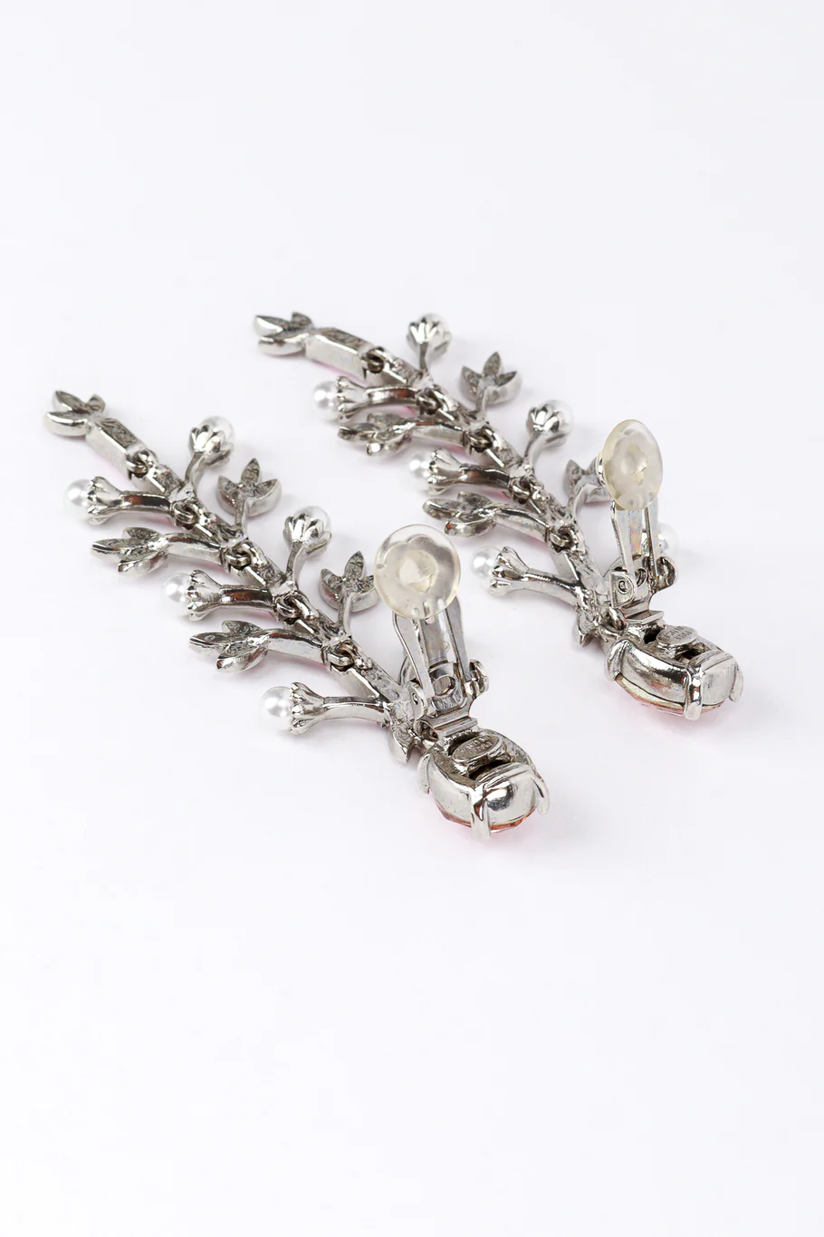 Crystal & Pearl Floral Drop Earrings - Image 4
