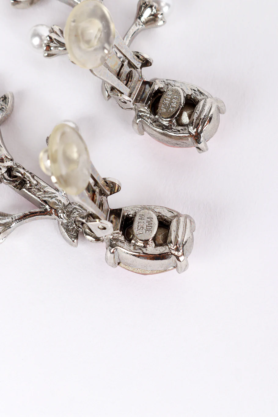 Crystal & Pearl Floral Drop Earrings - Image 6