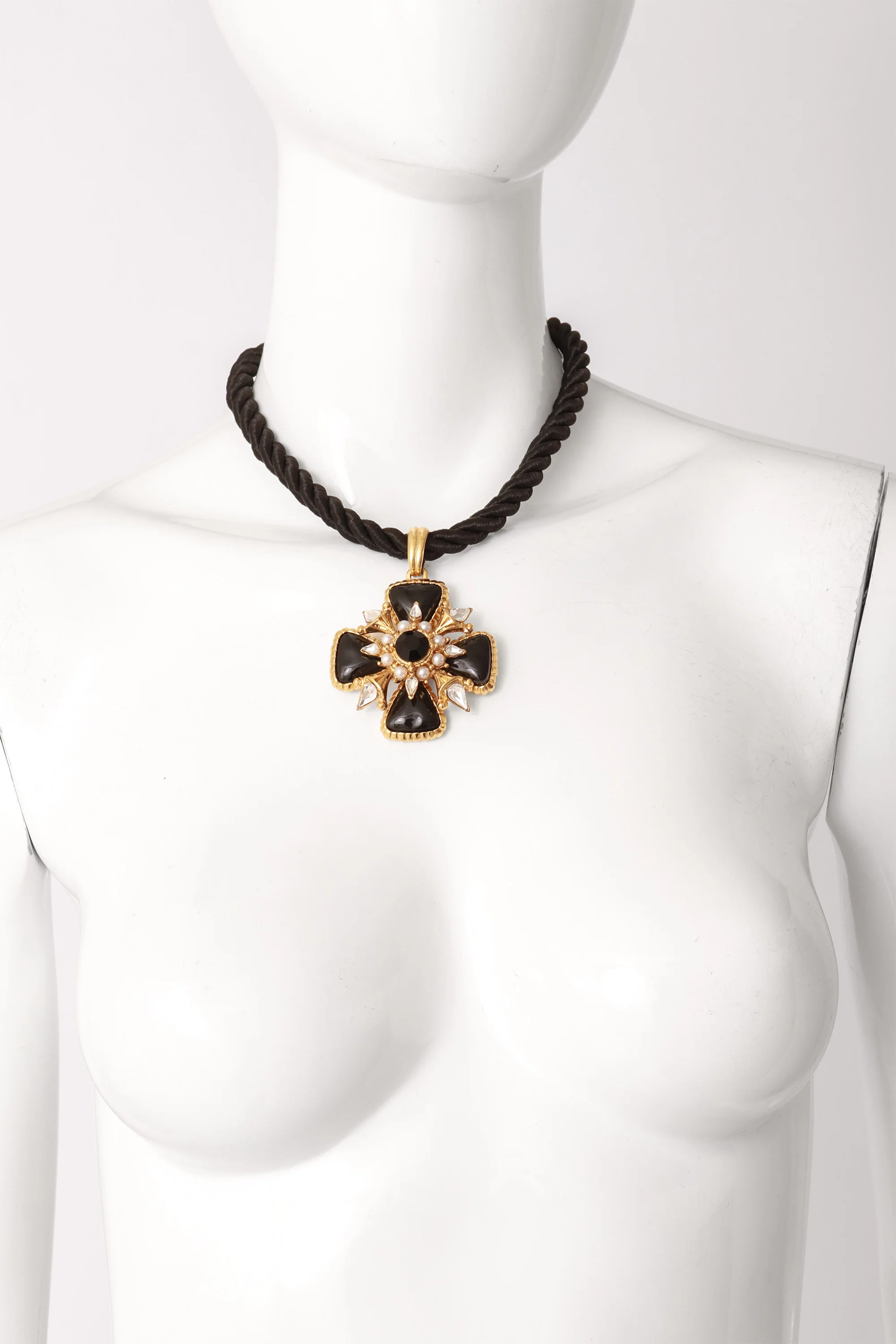 Crystal Pearl Maltese Cross Necklace - Image 2