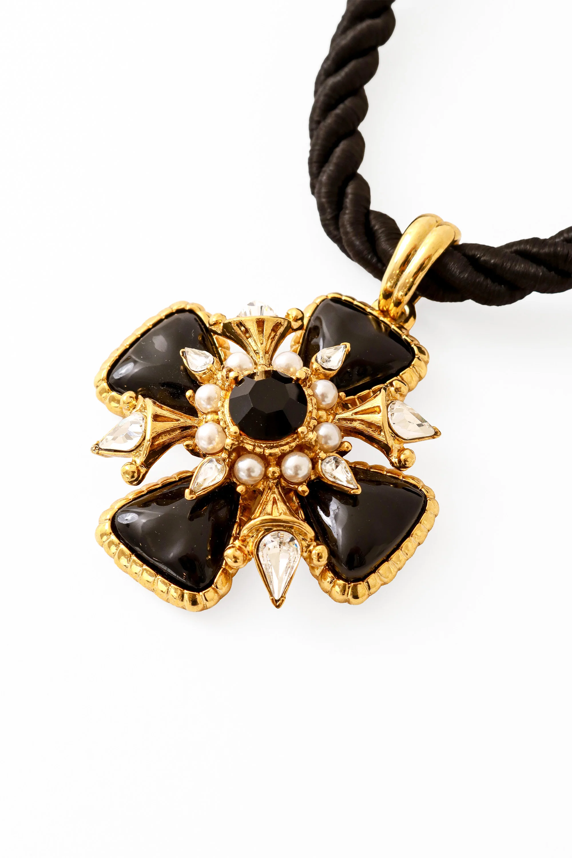 Crystal Pearl Maltese Cross Necklace - Image 3