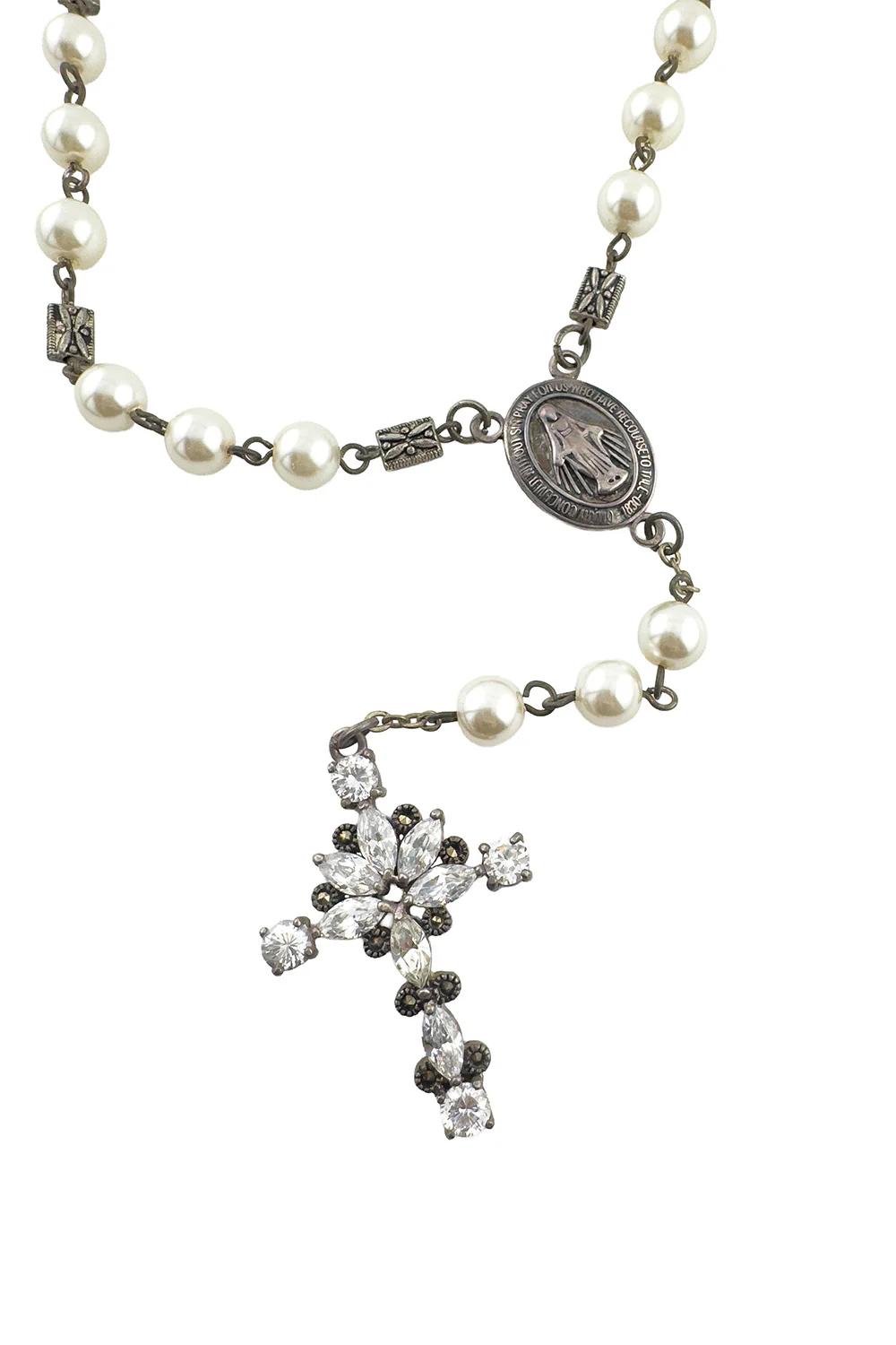 Crystal & Pearl Rosary Necklace - Image 2