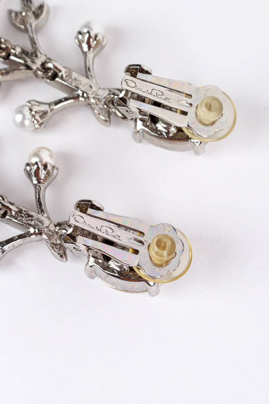 Crystal & Pearl Silver Floral Drop Earrings - Image 5