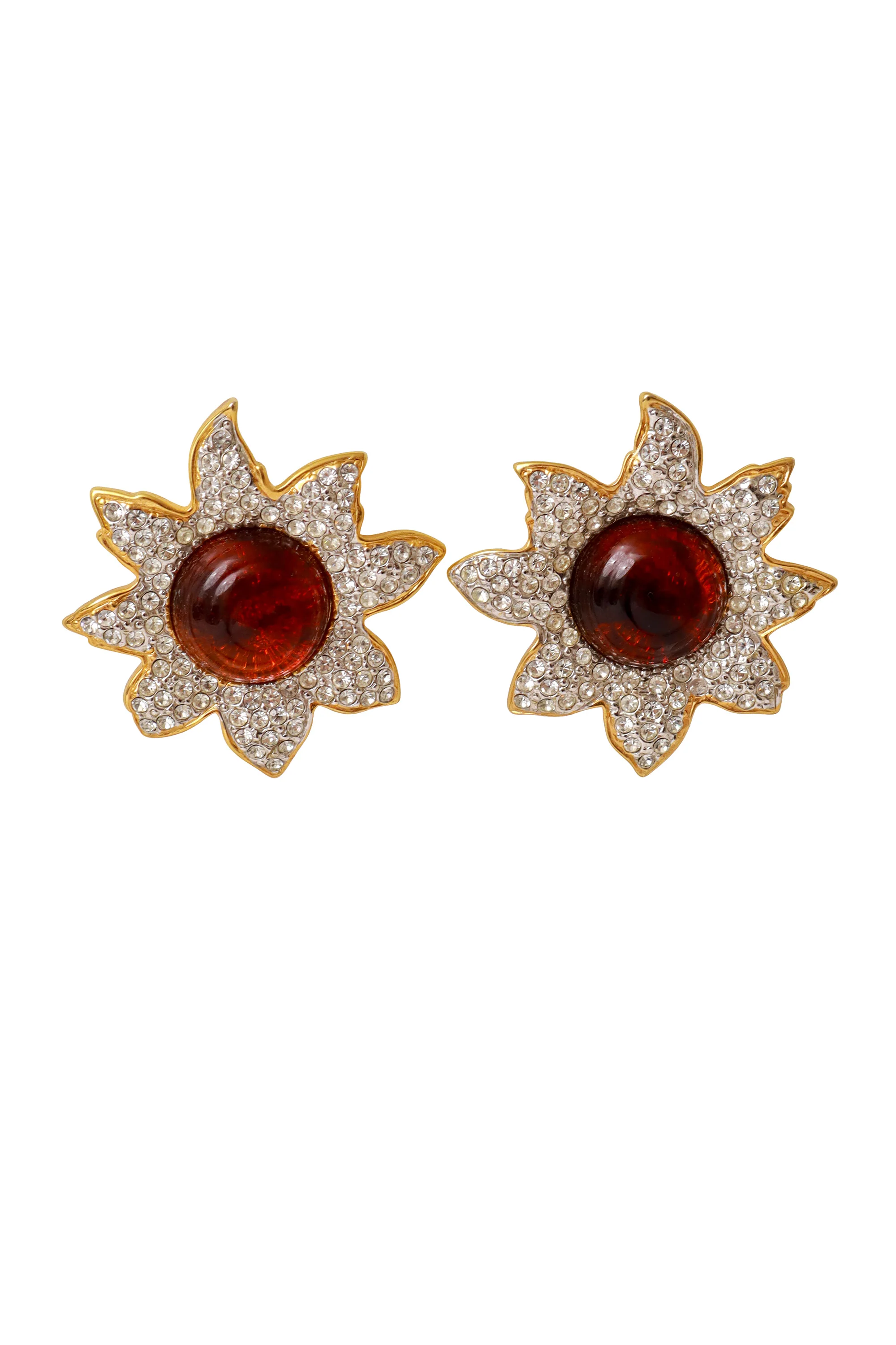 Crystal Sunburst Cabochon Earrings