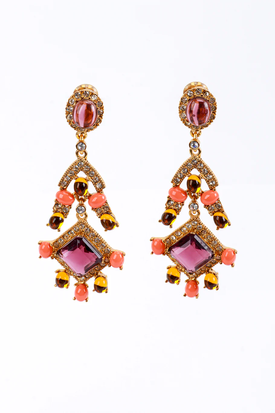 Crystal & Vermillion Cabochon Chandelier Earrings