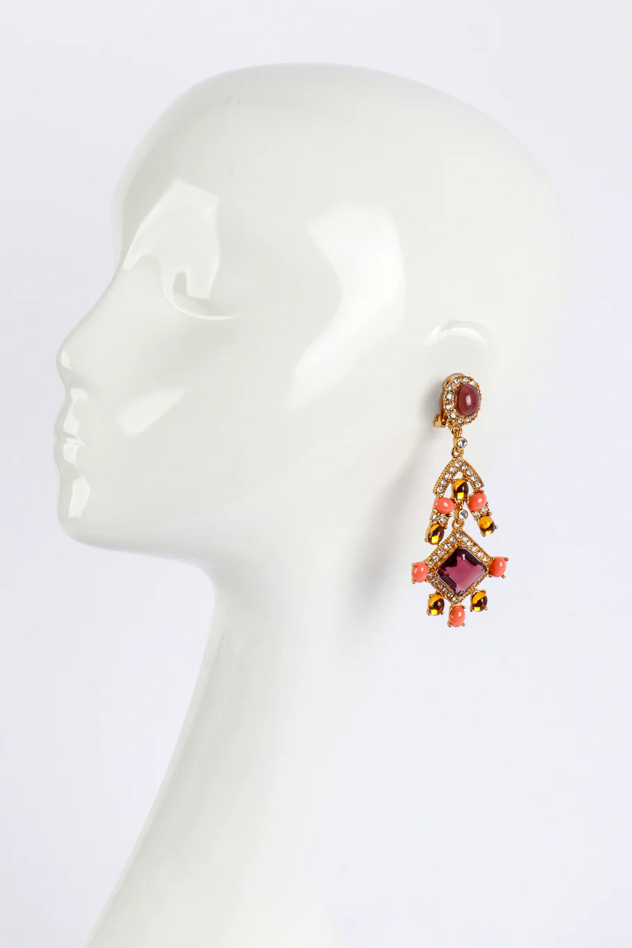 Crystal & Vermillion Cabochon Chandelier Earrings - Image 2