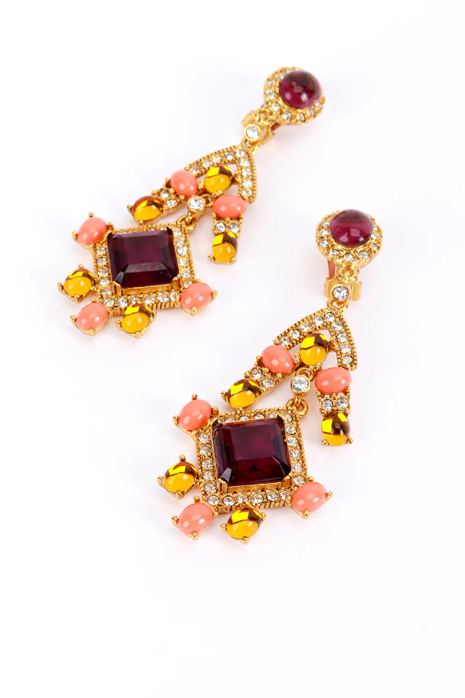 Crystal & Vermillion Cabochon Chandelier Earrings - Image 3