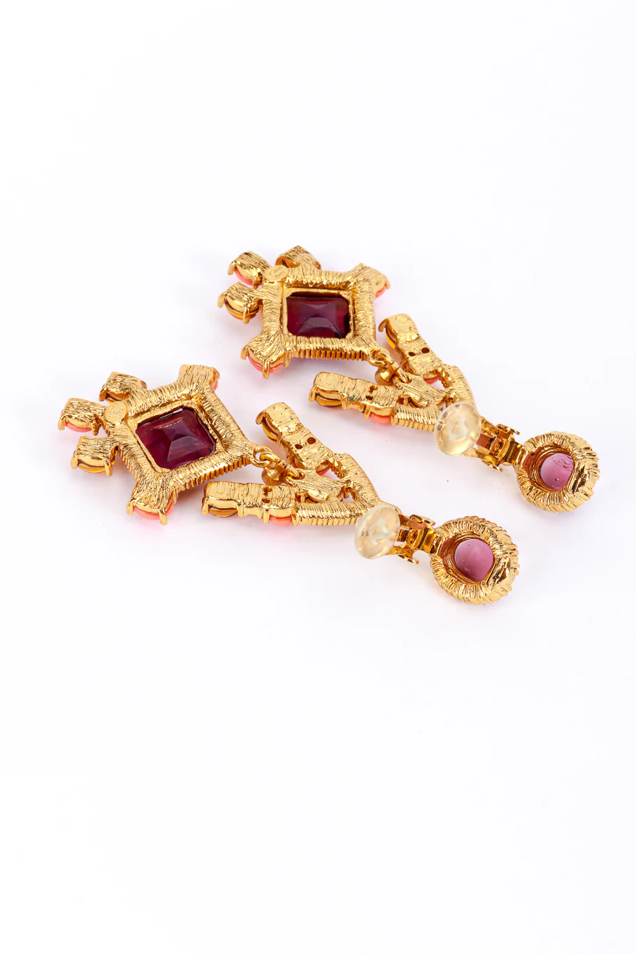 Crystal & Vermillion Cabochon Chandelier Earrings - Image 4