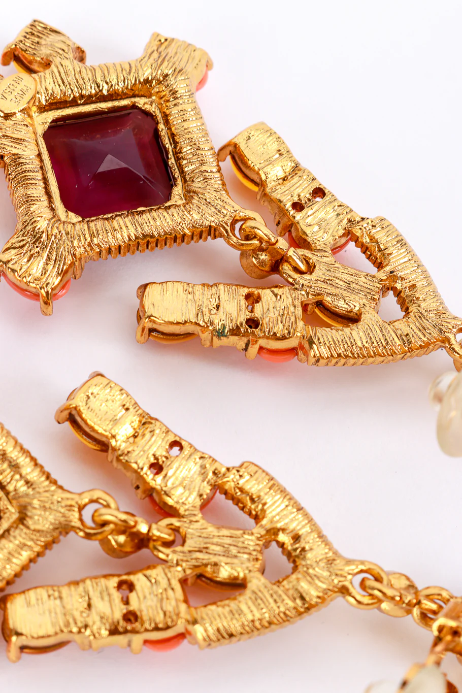 Crystal & Vermillion Cabochon Chandelier Earrings - Image 6