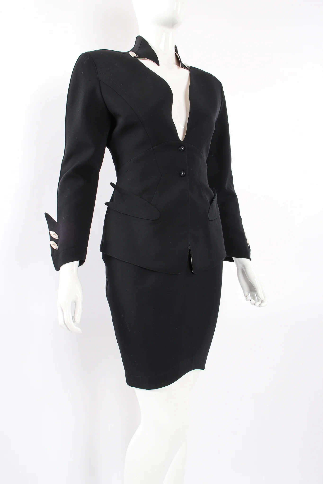 1980s Pointed Cutout Collar Jacket & Skirt Set