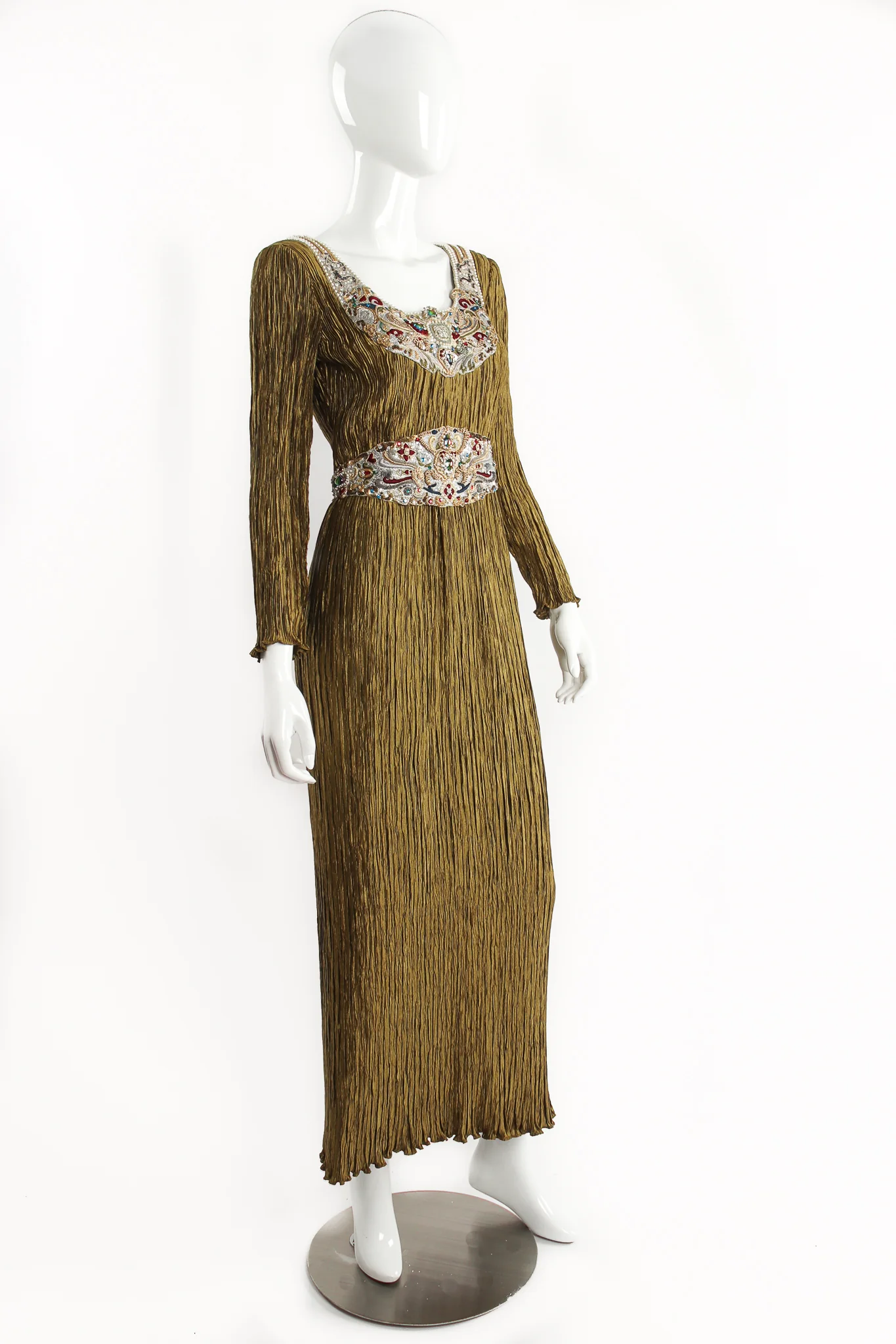Pleated Embellished Column Gown - Image 2