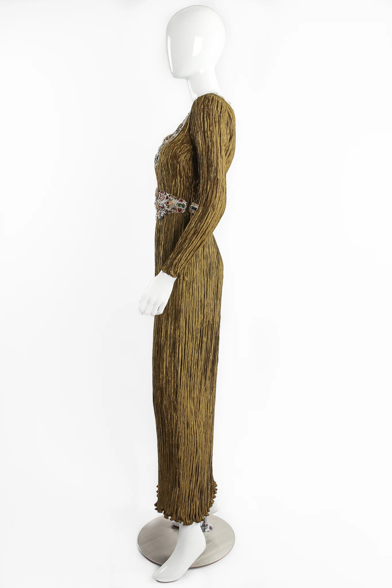 Pleated Embellished Column Gown - Image 4