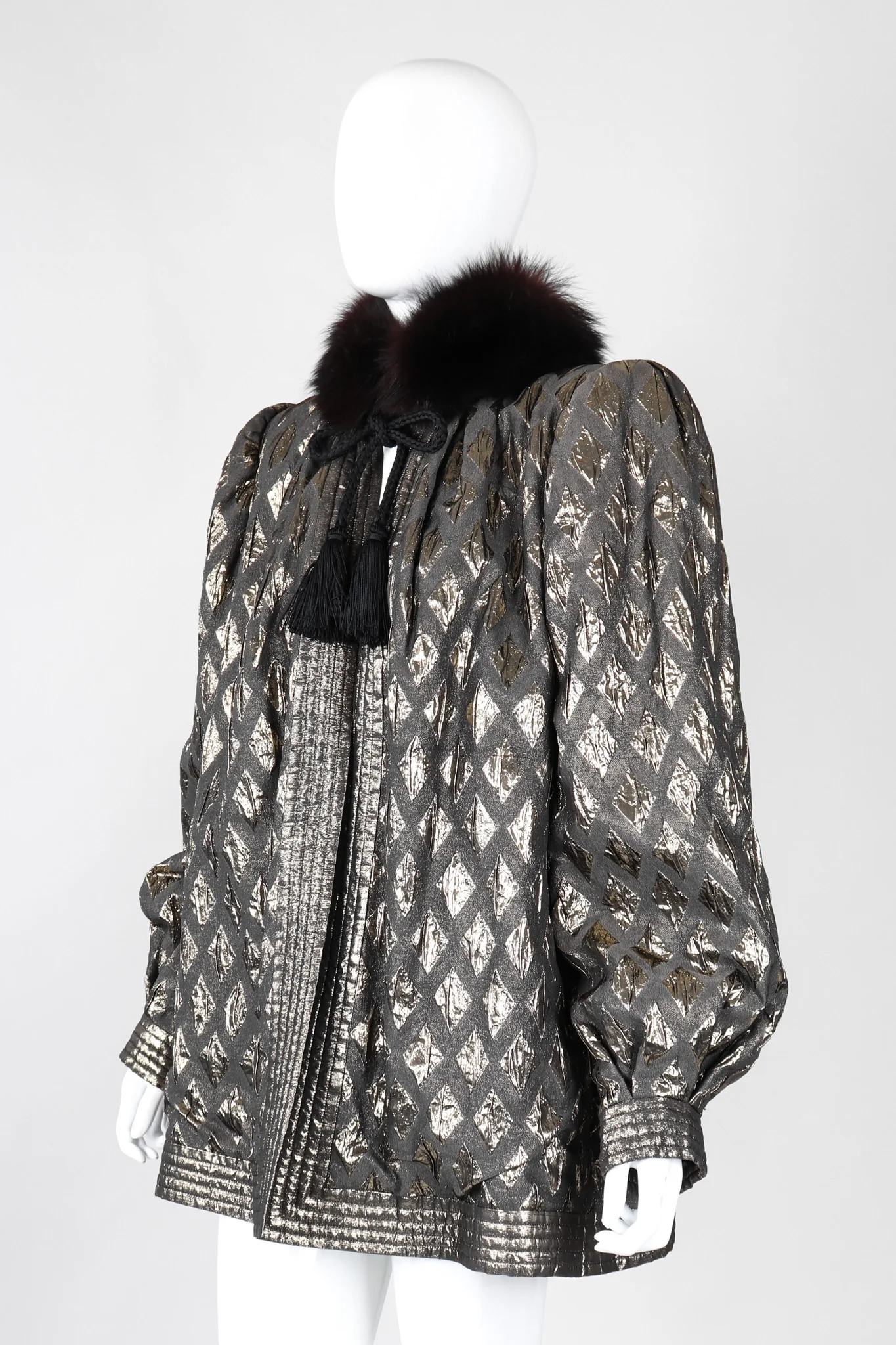 Diamond Lamé Fur Collar Coat - Image 4