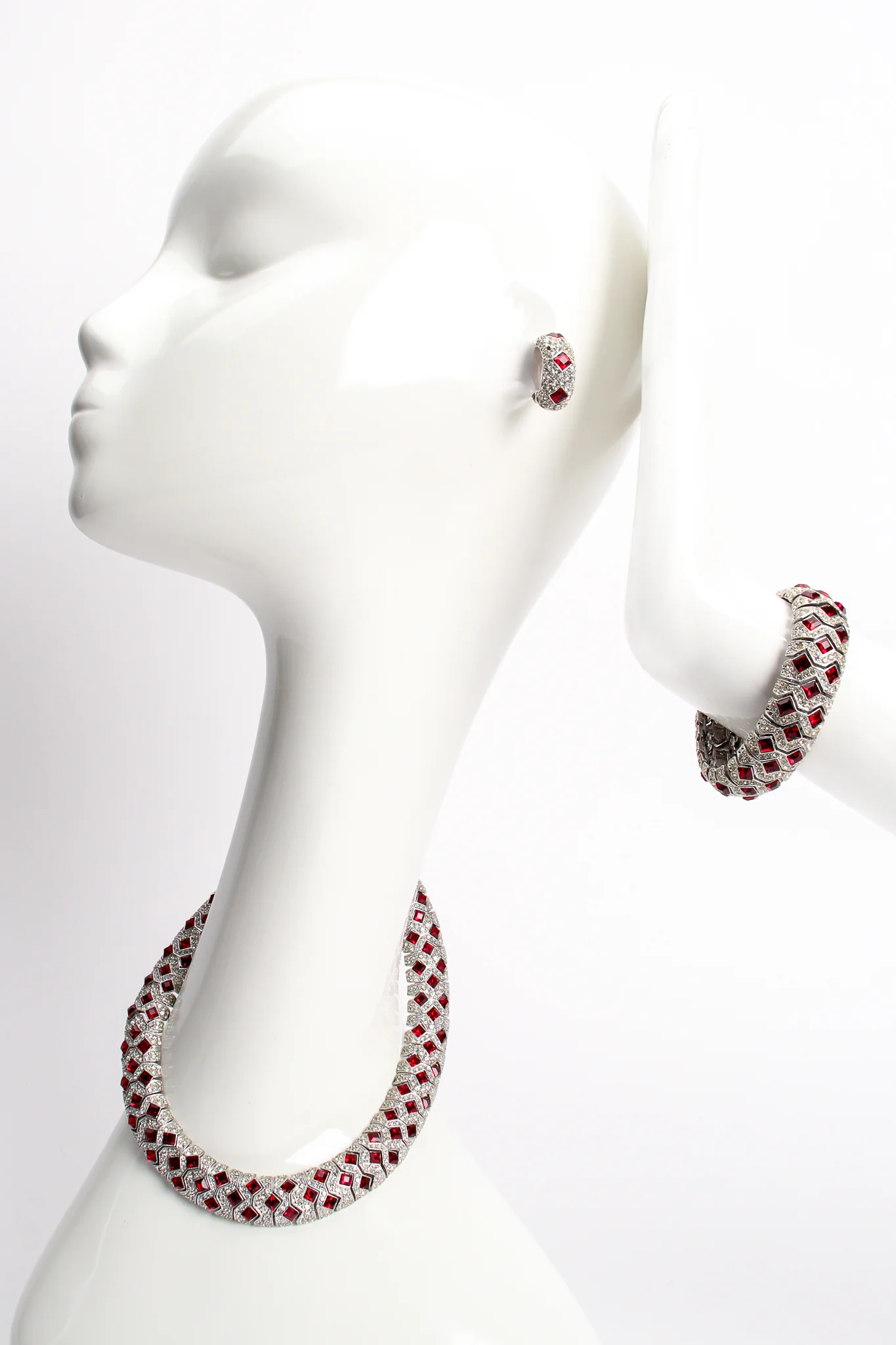 Ruby Cocktail Collar Bracelet & Earring Set - Image 2