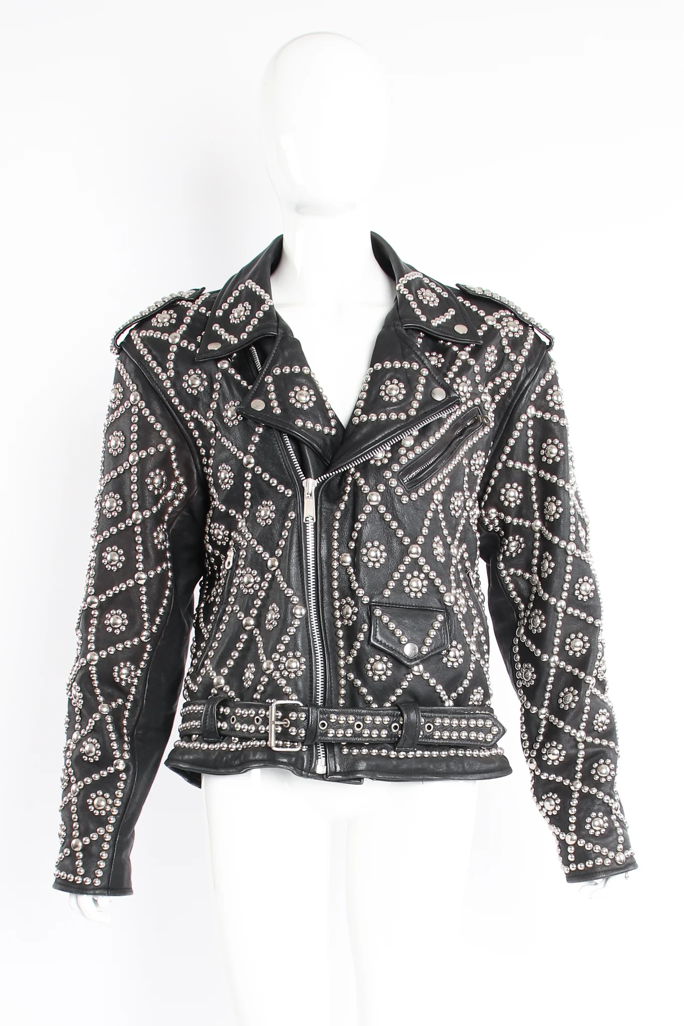 Diamond Studded Leather Moto Jacket