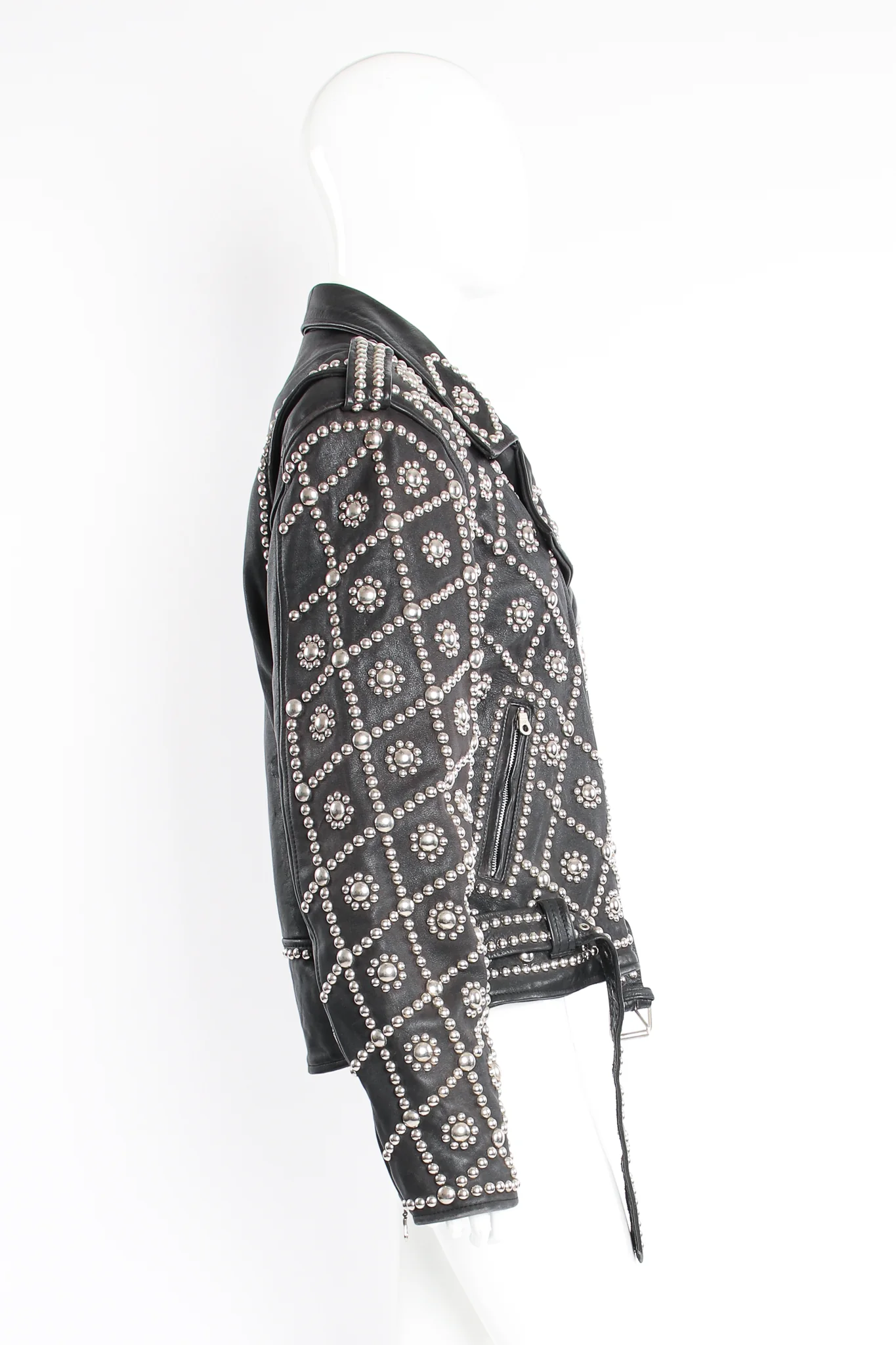 Diamond Studded Leather Moto Jacket - Image 10