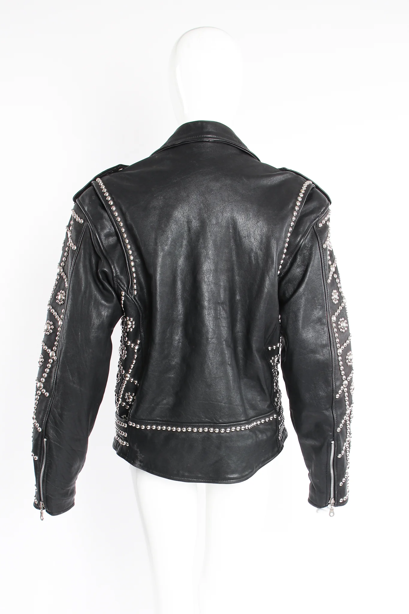 Diamond Studded Leather Moto Jacket - Image 11