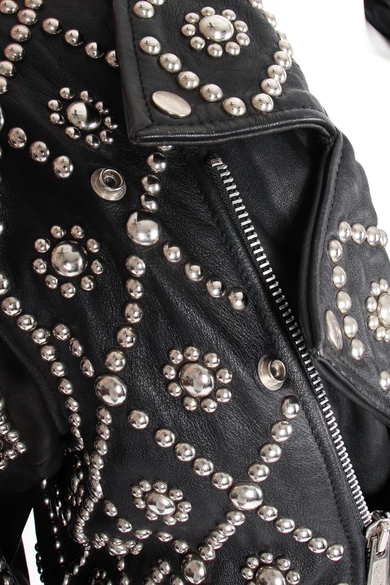 Diamond Studded Leather Moto Jacket - Image 12