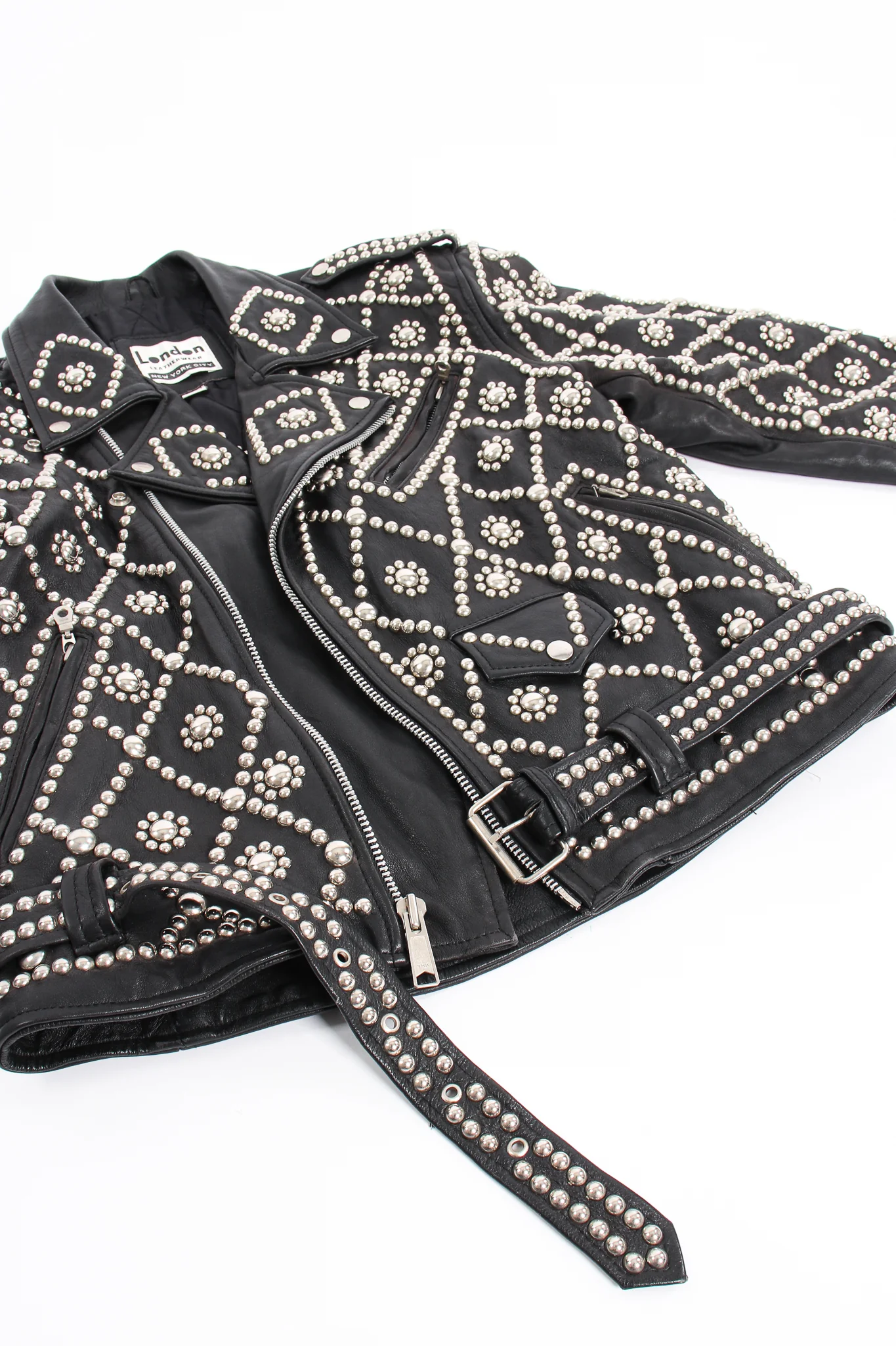 Diamond Studded Leather Moto Jacket - Image 13