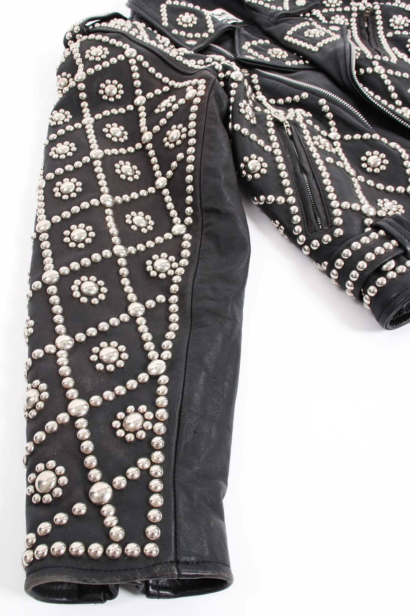 Diamond Studded Leather Moto Jacket - Image 14