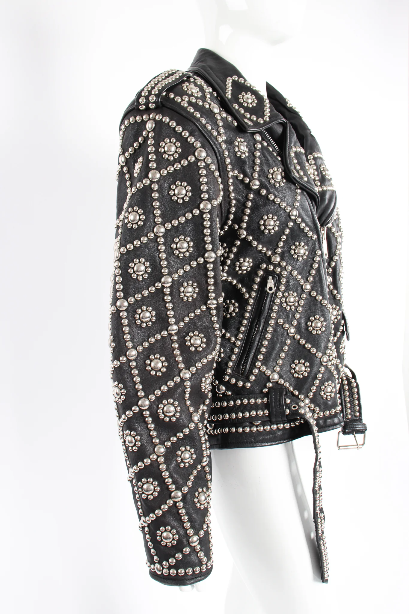 Diamond Studded Leather Moto Jacket - Image 2