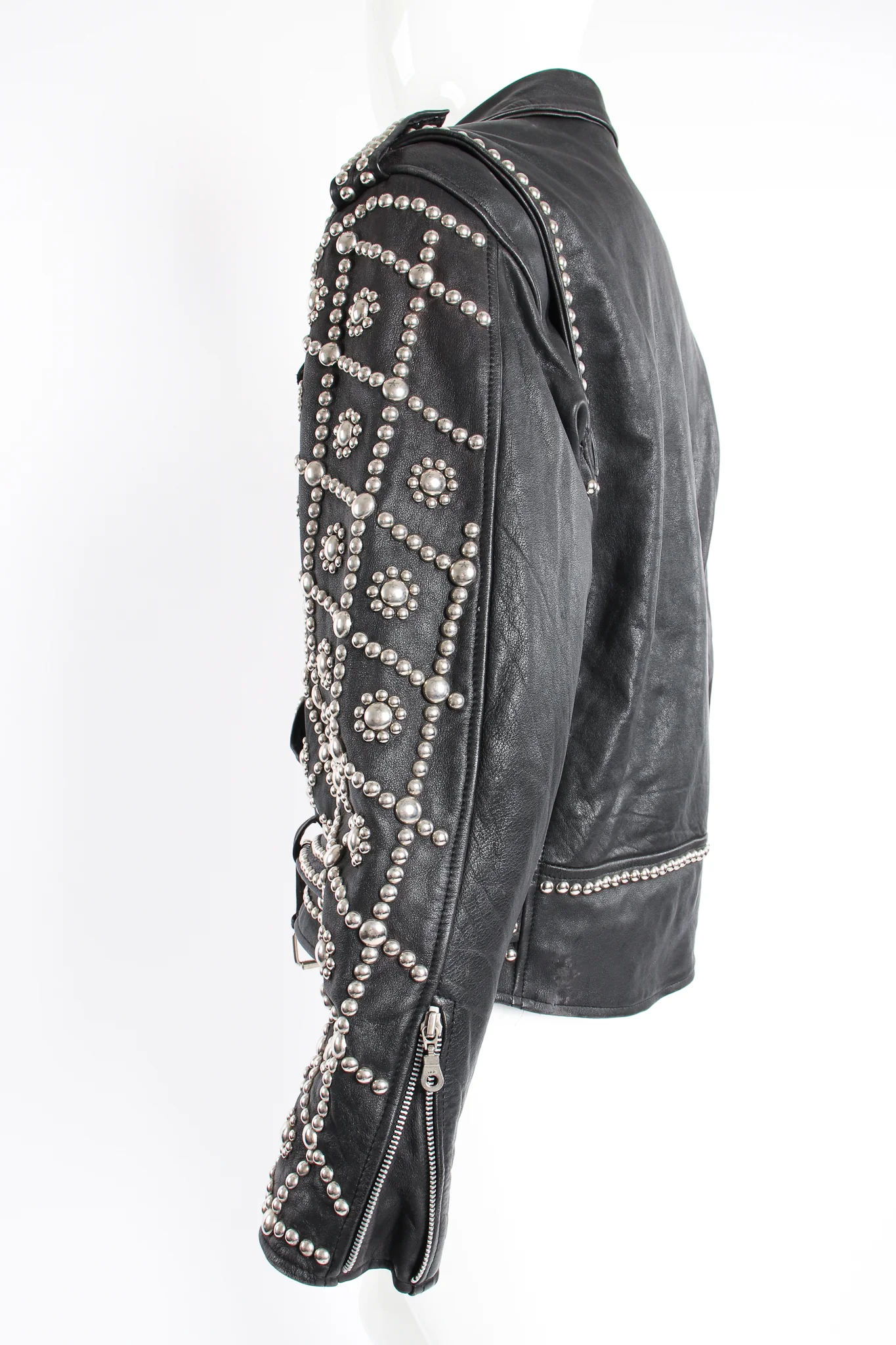 Diamond Studded Leather Moto Jacket - Image 3