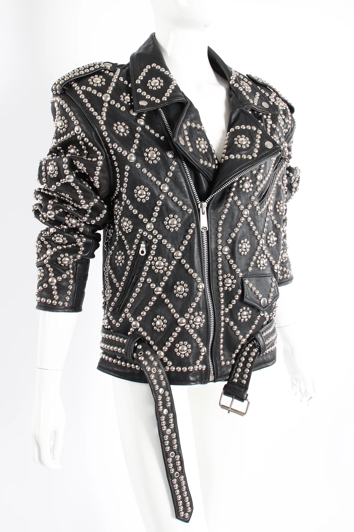 Diamond Studded Leather Moto Jacket - Image 4